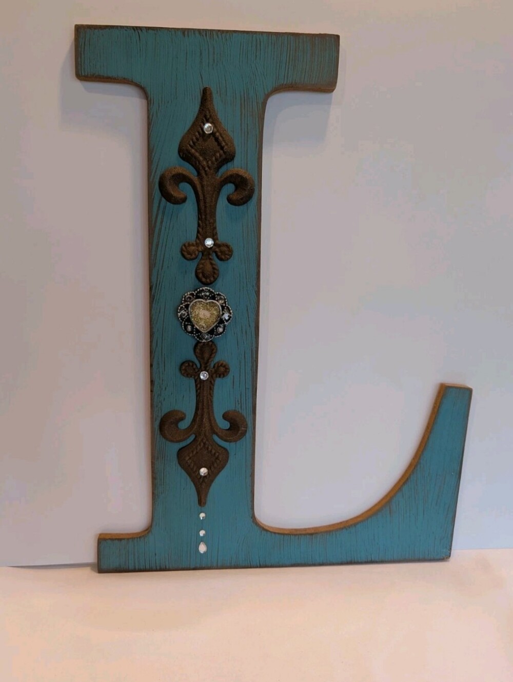 Initial "L" Decor Shabby Chic Wood Wall Letter Turquoise 19" Tall x 13.75" Wide